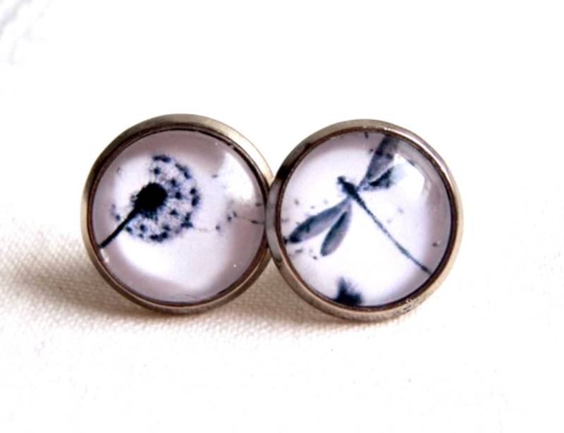 Ohrstecker Oder Ohrhänger, Libelle Und Löwenzahn, Versilbertes Metall Glas von Thisliacreations