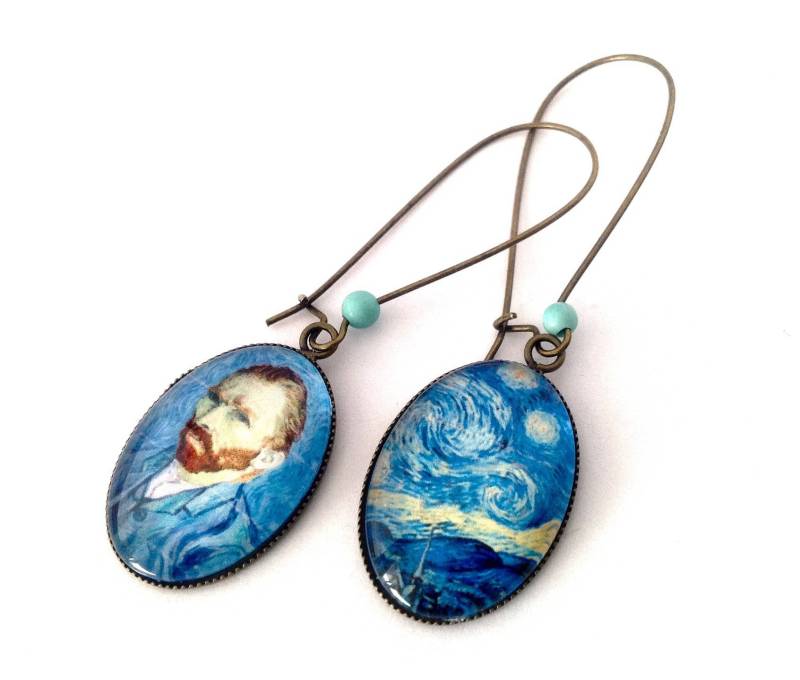 Ovale Ohrhänger Vincent Van Gogh Und Die Sternennacht Ovale Ohrhänger Vincent Van Gogh Und Die Sternennacht von Thisliacreations