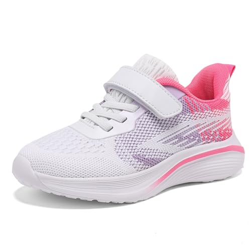 Thlppe Hallenschuhe Kinder Turnschuhe Mädchen Sportschuhe Leichte Kinderschuhe Atmungsaktiv Laufschuhe Sneakers Outdoor Lila Rosa 36EU von Thlppe
