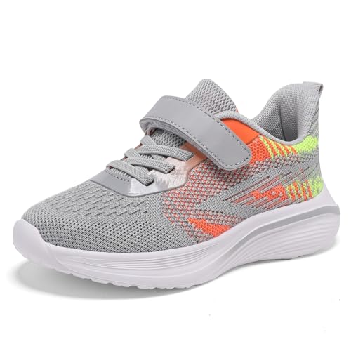 Thlppe Hallenschuhe Kinder Turnschuhe Für Jungen Sportschuhe Kinder Leichte Kinderschuhe Atmungsaktiv Laufschuhe Sneakers Outdoor Grau 35EU von Thlppe