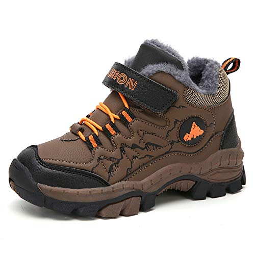 Thlppe Kinder Schuhe Winterschuh Schneestiefel Jungen Trekkingl Stiefel rutschfeste Wanderstiefel Outdoor Baumwollschuhe Braun30EU von Thlppe