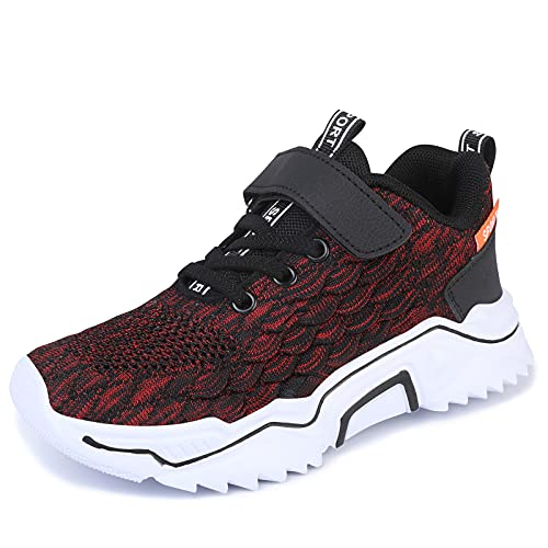 Thlppe Laufschuhe Kinderschuhe Turnschuhe Jungen rutschfest Sportschuhe Hallenschuhe Kinder Outdoo Sport Fitnessschuhe Atmungsaktiv Leicht Schwarz Rot 37EU von Thlppe