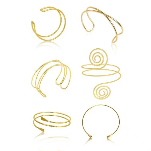 6-teiliges goldenes Arm-Manschetten-Armband für Damen, minimalistisches Armband, offener verstellbarer Oberarm-Armreif, Oberarm-Manschetten-Schmuck für Frauen, trendiges, verstellbares 6-teiliges goldenes Arm-Manschetten-Armband für Damen, minimalistisches Armband, offener verstellbarer Oberarm-Armreif, Oberarm-Manschetten-Schmuck für Frauen, trendiges, verstellbares von Thmxit