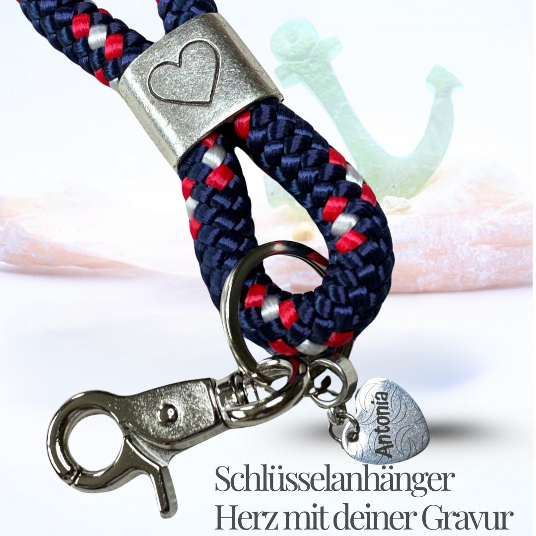 Maritimer Schlüsselanhänger Aus Segeltau Mit Herz Und Gravur - Personalisierbares Geschenk Für Freundin, Mama, Männer Meer-Fans von ThoddyArt