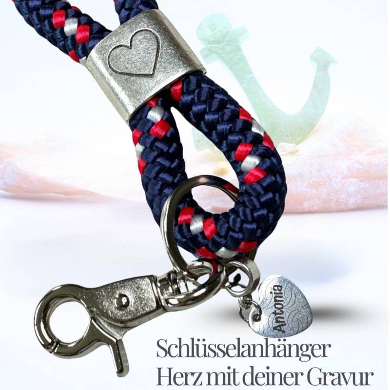 Maritimer Schlüsselanhänger Aus Segeltau Mit Herz Und Gravur - Personalisierbares Geschenk Für Freundin, Mama, Männer Meer-Fans von ThoddyArt