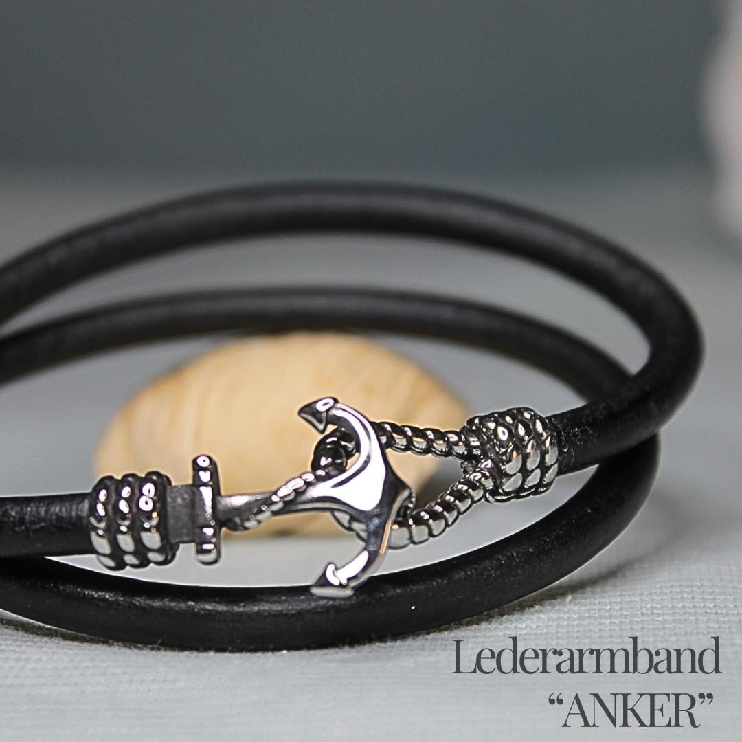 Maritimes Lederarmband Schwarz Mit Edelstahl-Anker, Unisex Geschenk in Geschenkbox | Für Herren Und Damen von ThoddyArt