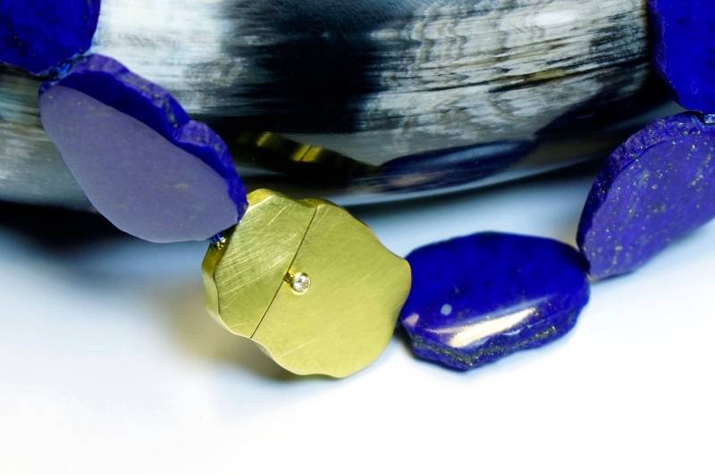 Edles Lapis-Collier in Gold, Lapislazuli, 750 Er Gelbgold, 18 Ct von ThoenesGoldSchmuck