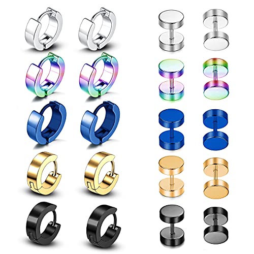 10 Paare Creolen Ohrringe Tunnel Ohrringe Set Edelstahl für Damen Herren Männer, Allergiefrei Ohrstecker Creolen Ohrschmuck, Runder Hoop Piercing von Thokono