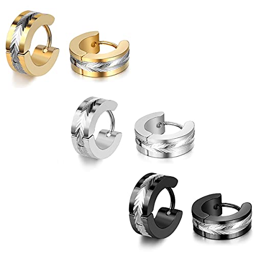 Thokono 3 Paare Creolen Titan 316L Edelstahl Klapp-Creolen Reifen Huggie Ohrringe Set für Damen Herren, Allergiefrei Ohrstecker Creolen Ohrringe Männer Hoop Piercing Ohrringe Set von Thokono