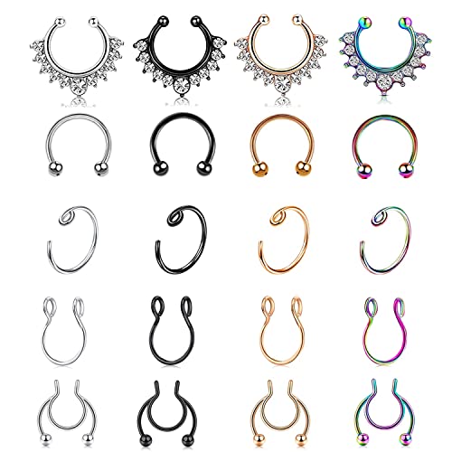 Thokono 20G Fake Nasenpiercing 8mm Edelstahl Fake Septum Piercing Clip On Fake Nasenring Non Pierced Körperschmuck für Damen Herren 20 Stk von Thokono