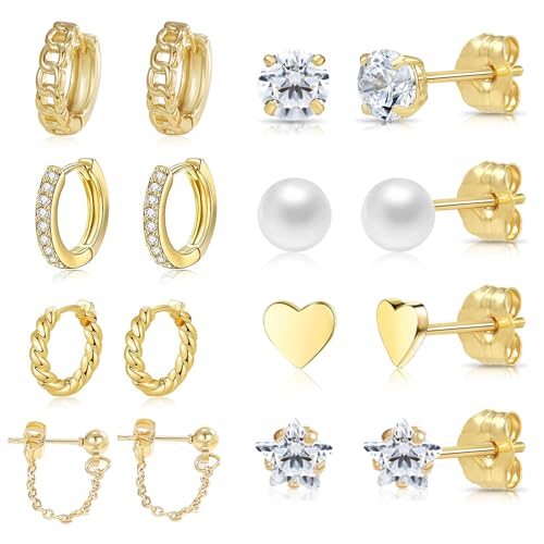 Goldene Ohrringe,Thokono,Ohrstecker aus Knorpel,Bogen Stil niedlich für Mädchen und Frauen,Gold und Silber zwei Farben (8 set) von Thokono