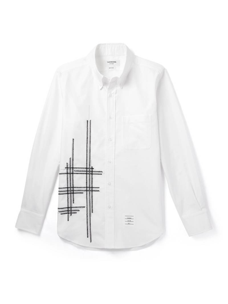 Thom Browne - Button-Down Collar Logo-Appliquéd Embroidered Cotton Oxford Shirt - Men - White - 4 von Thom Browne