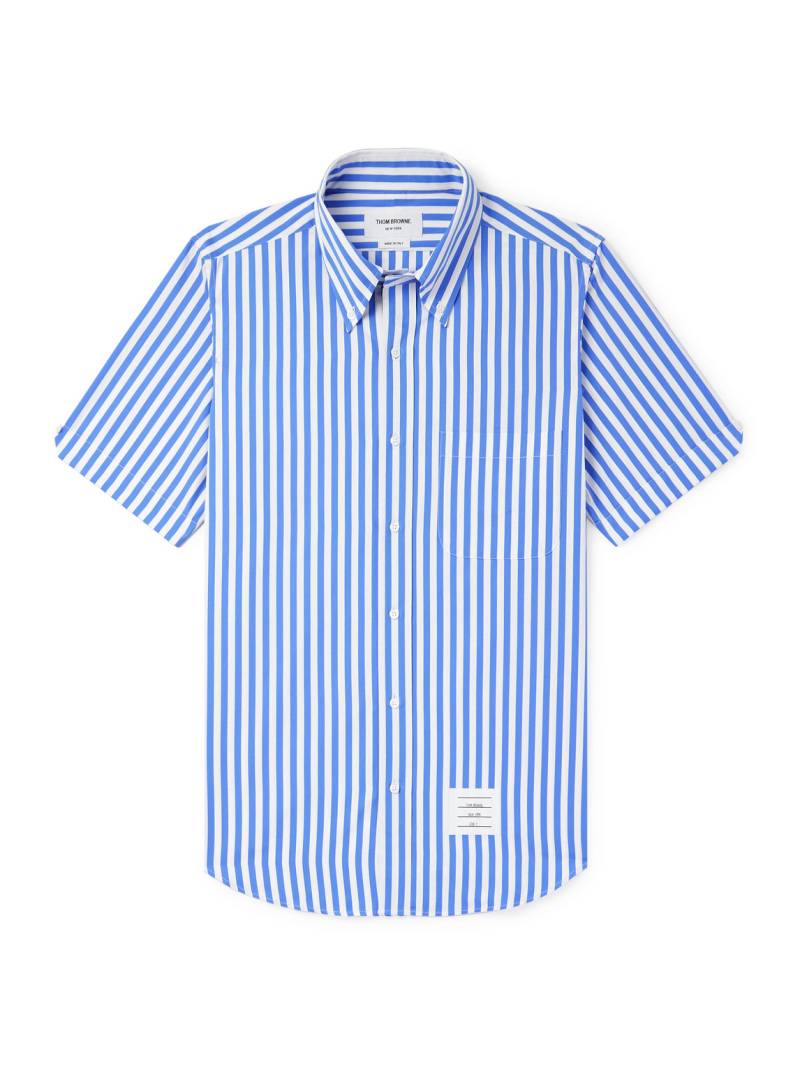Thom Browne - Button-Down Collar Logo-Appliquéd Striped Cotton-Poplin Shirt - Men - Blue - 1 von Thom Browne