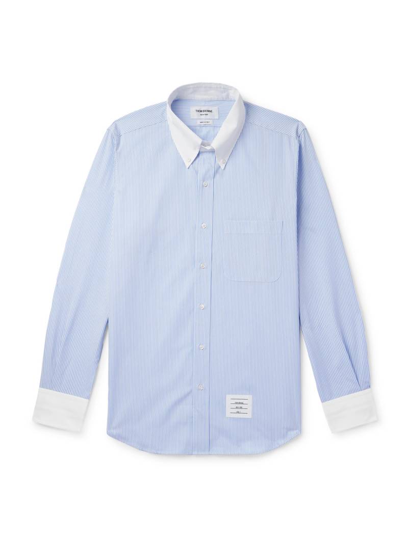 Thom Browne - Button-Down Collar Logo-Appliquéd Striped Cotton-Poplin Shirt - Men - Blue - 2 von Thom Browne