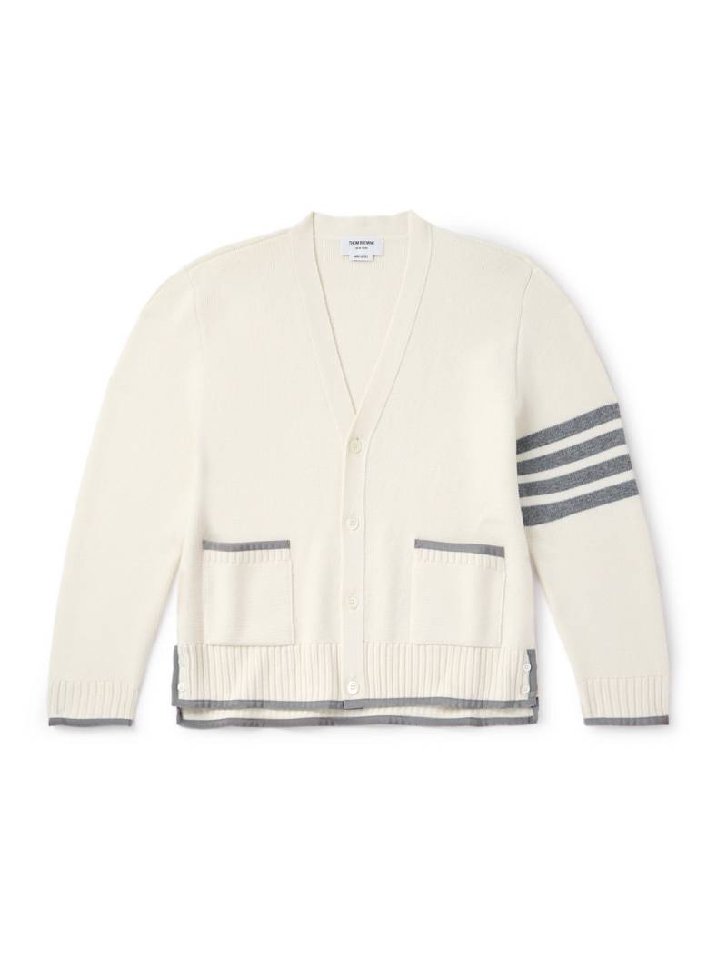 Thom Browne - Grosgrain-Trimmed Striped Virgin Wool Cardigan - Men - White - 3 von Thom Browne