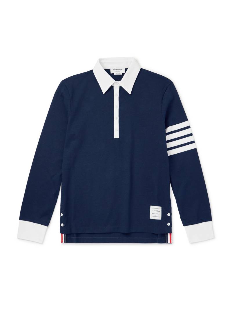 Thom Browne - Logo-Appliquéd Striped Cotton-Jersey Polo Shirt - Men - Blue - 2 von Thom Browne