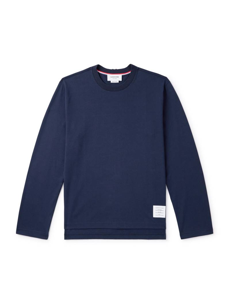 Thom Browne - Logo-Appliquéd Striped Cotton-Jersey T-Shirt - Men - Blue - 2 von Thom Browne