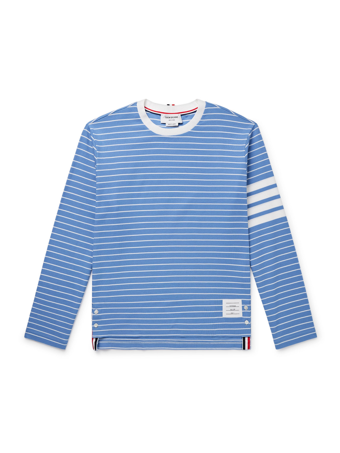 Thom Browne - Logo-Appliquéd Striped Cotton-Jersey T-Shirt - Men - Blue - 4 von Thom Browne