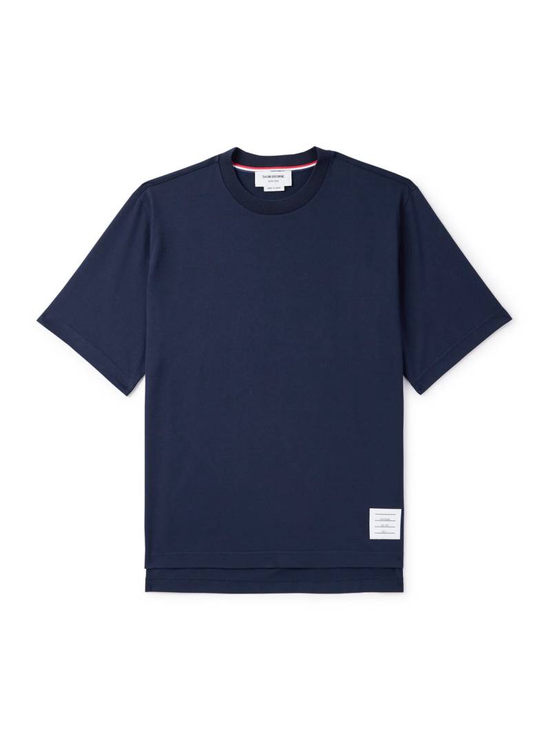 Thom Browne - Logo-Appliquéd Striped Cotton-Jersey T-Shirt - Men - Blue - 5 von Thom Browne