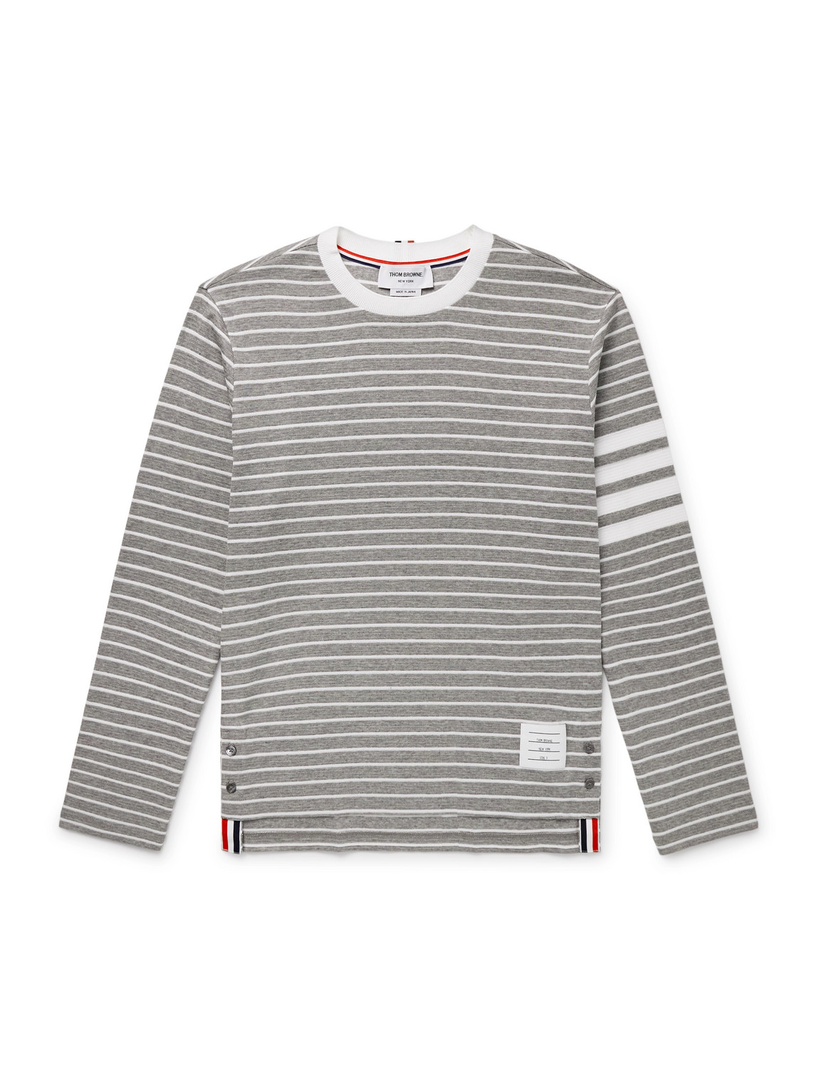 Thom Browne - Logo-Appliquéd Striped Cotton-Jersey T-Shirt - Men - Gray - 2 von Thom Browne