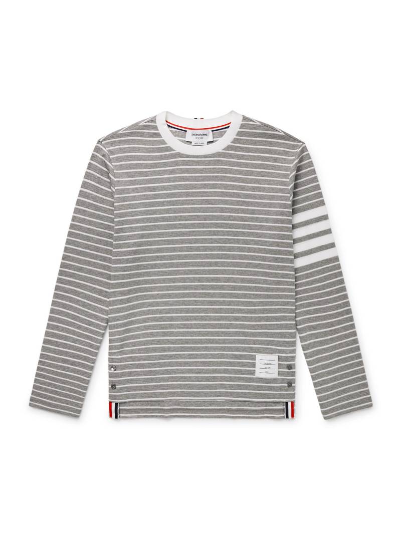 Thom Browne - Logo-Appliquéd Striped Cotton-Jersey T-Shirt - Men - Gray - 2 von Thom Browne