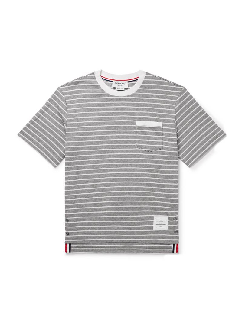 Thom Browne - Logo-Appliquéd Striped Cotton-Jersey T-Shirt - Men - Gray - 3 von Thom Browne
