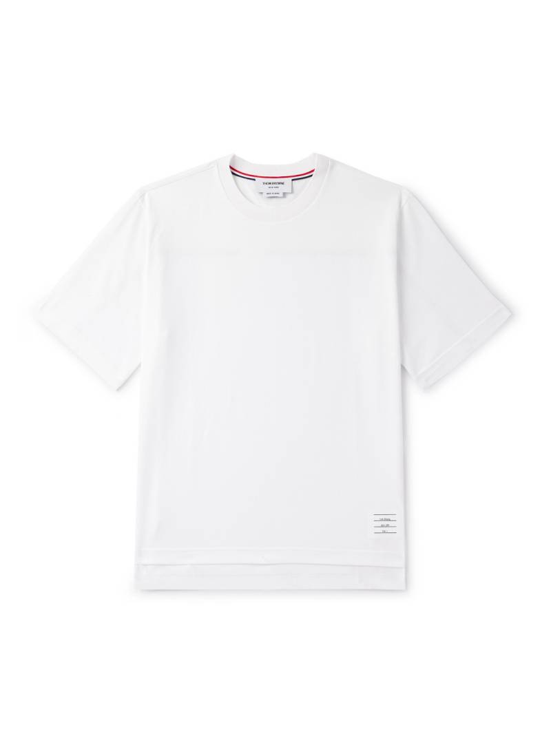 Thom Browne - Logo-Appliquéd Striped Cotton-Jersey T-Shirt - Men - White - 1 von Thom Browne