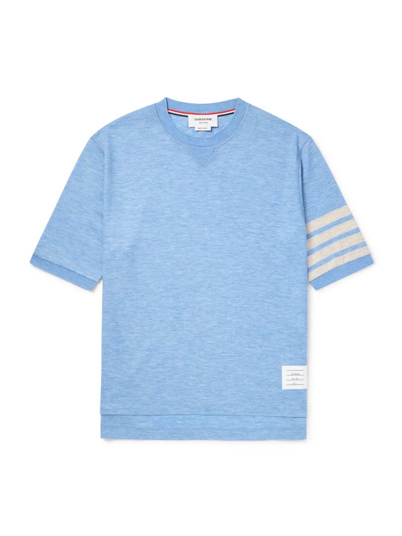 Thom Browne - Logo-Appliquéd Striped Wool-Jersey Polo Shirt - Men - Blue - 2 von Thom Browne