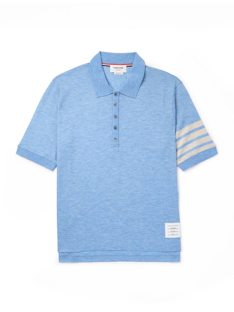 Thom Browne - Logo-Appliquéd Striped Wool-Jersey T-Shirt - Men - Blue - 5 von Thom Browne