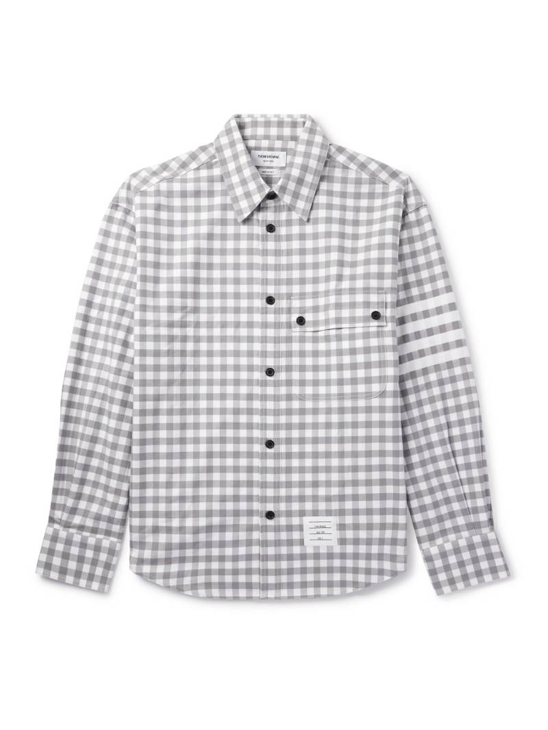 Thom Browne - Oversized Logo-Appliquéd Striped Gingham Cotton-Flannel Overshirt - Men - Gray - 1 von Thom Browne
