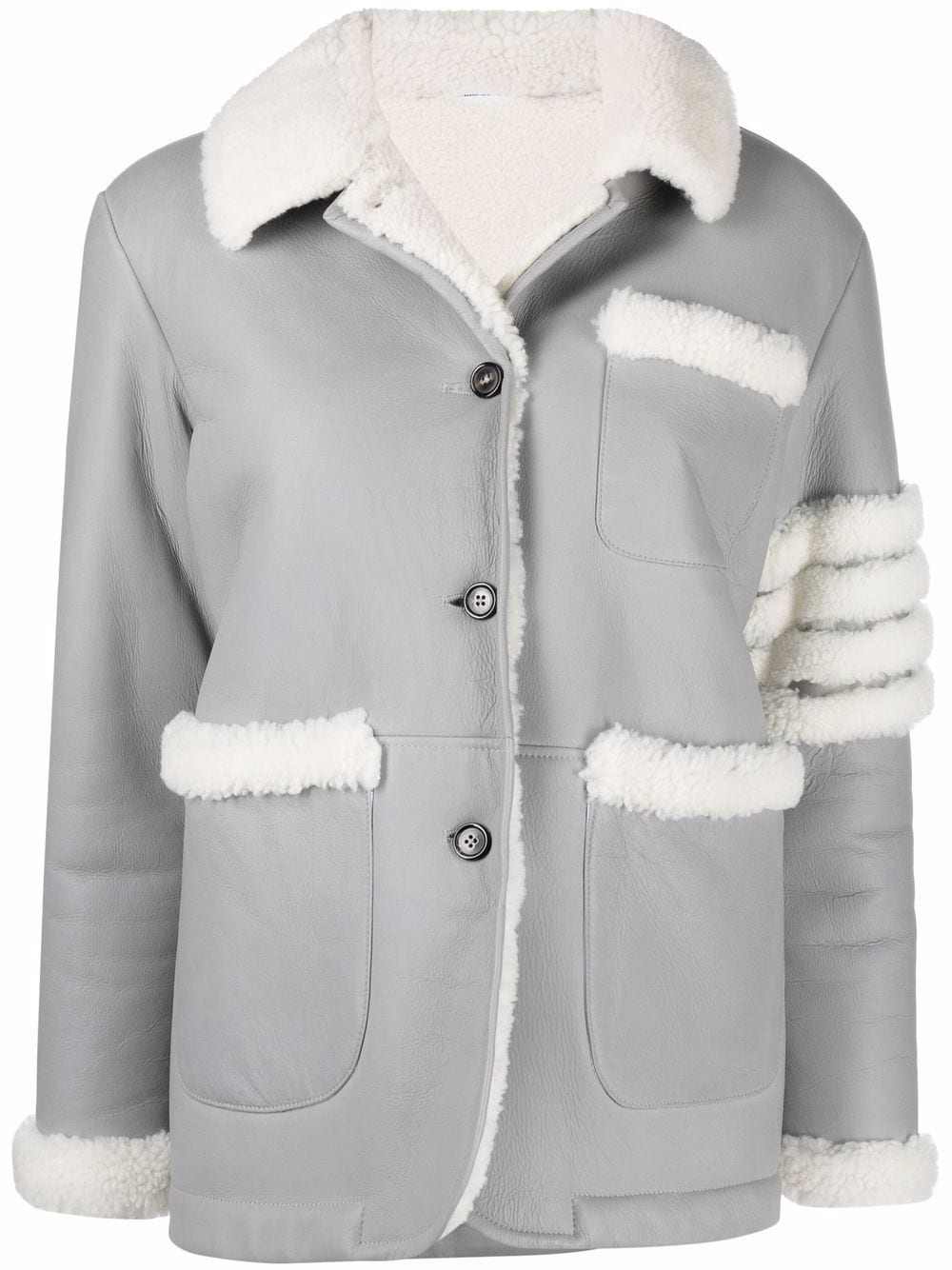 Thom Browne Shearling-Cardigan mit Logo-Streifen - Grau von Thom Browne