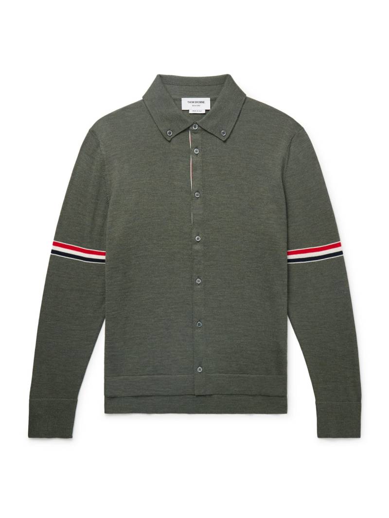 Thom Browne - Slim-Fit Button-Down Collar Grosgrain-Trimmed Virgin Wool Cardigan - Men - Green - 1 von Thom Browne