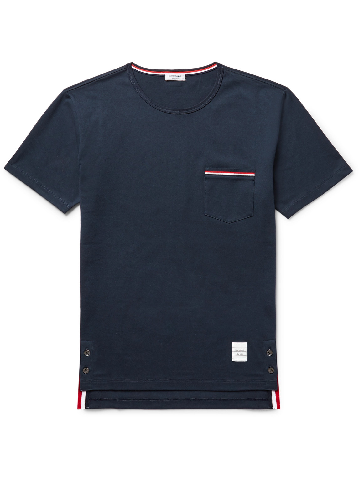 Thom Browne - Slim-Fit Grosgrain-Trimmed Cotton-Jersey T-Shirt - Men - Blue - 0 von Thom Browne