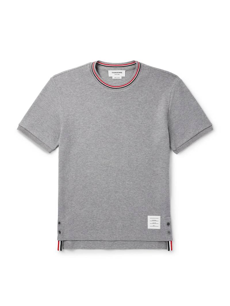 Thom Browne - Slim-Fit Logo-Appliquéd Striped Waffle-Knit Cotton T-Shirt - Men - Gray - 2 von Thom Browne