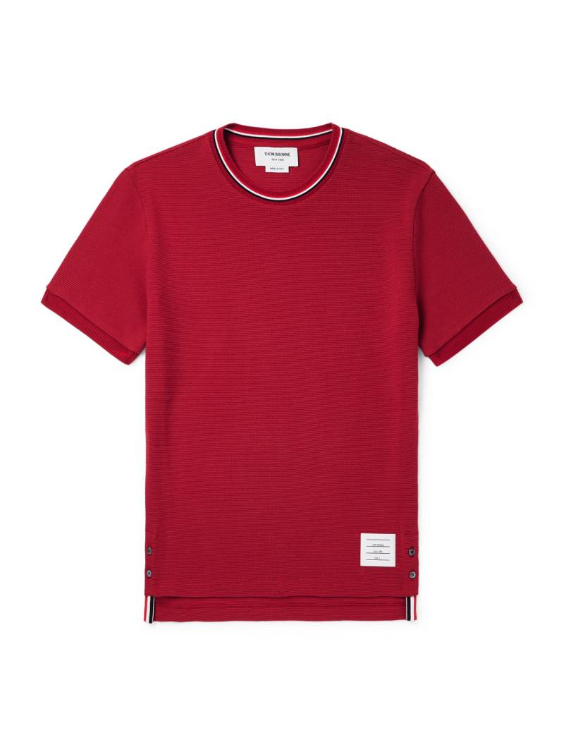 Thom Browne - Slim-Fit Logo-Appliquéd Striped Waffle-Knit Cotton T-Shirt - Men - Red - 1 von Thom Browne