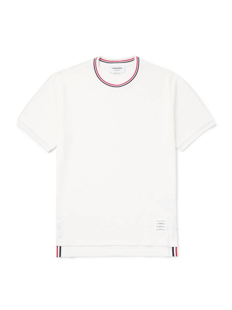 Thom Browne - Slim-Fit Logo-Appliquéd Striped Waffle-Knit Cotton T-Shirt - Men - White - 5 von Thom Browne