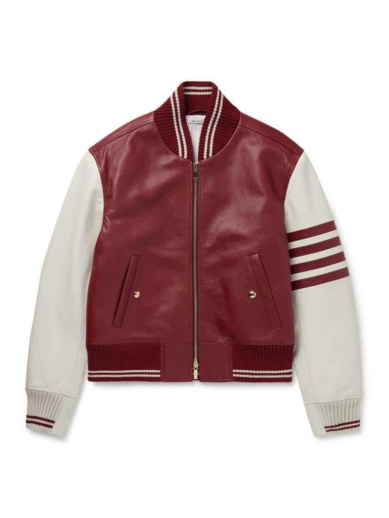 Thom Browne - Striped Full-Grain Leather Bomber Jacket - Men - Burgundy - 2 von Thom Browne