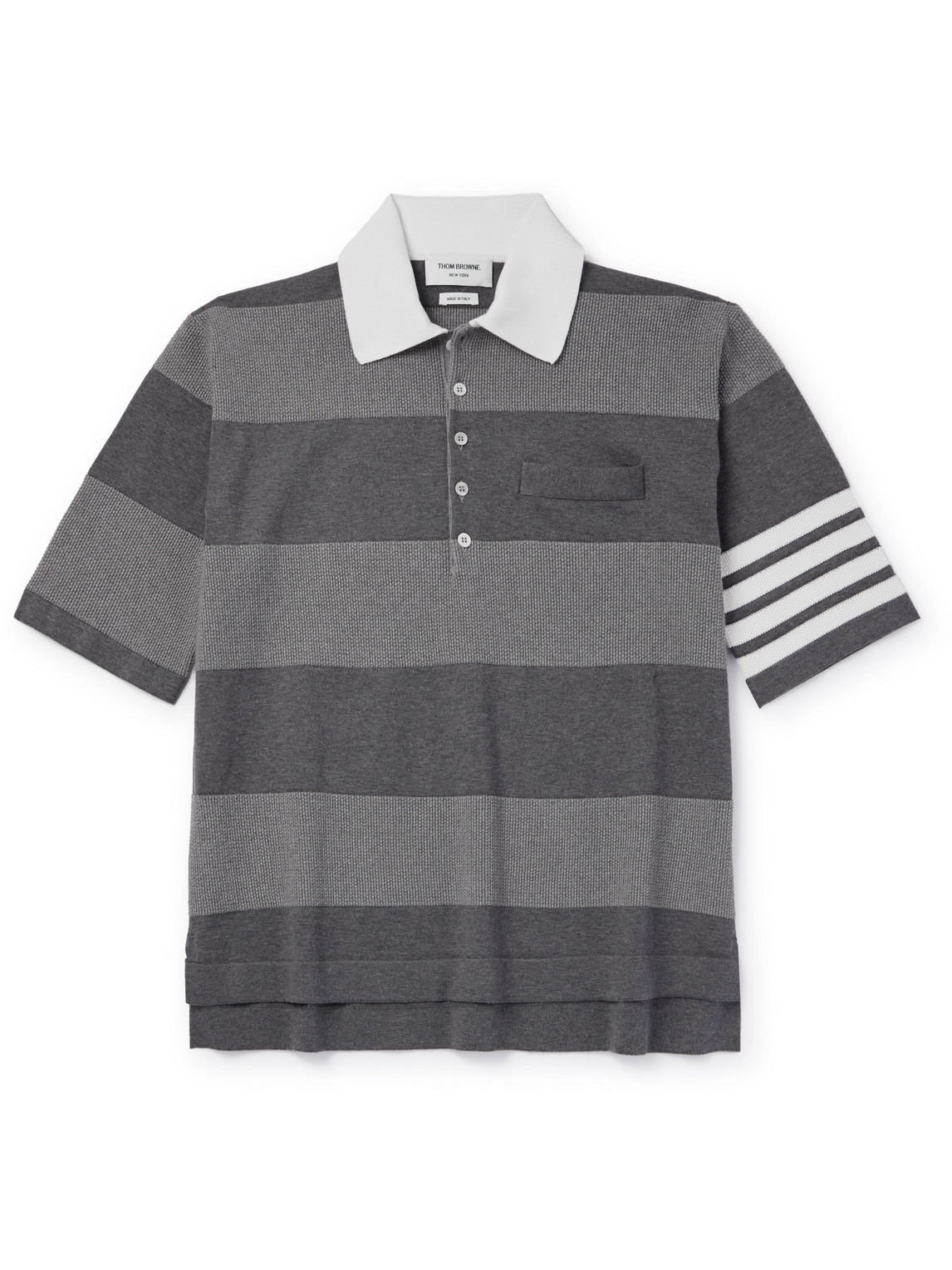 Thom Browne - Striped Textured-Cotton Polo Shirt - Men - Gray - 1 von Thom Browne