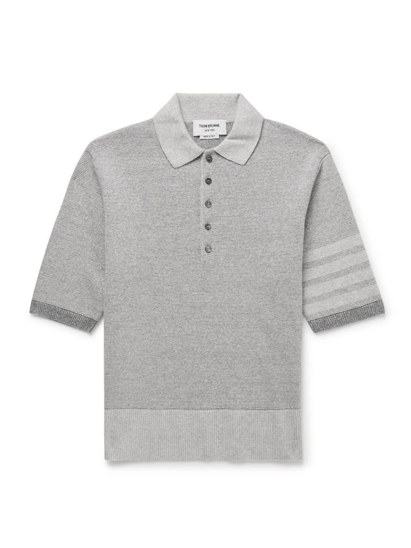 Thom Browne - Striped Textured Linen and Cotton-Blend Polo Shirt - Men - Gray - 2 von Thom Browne