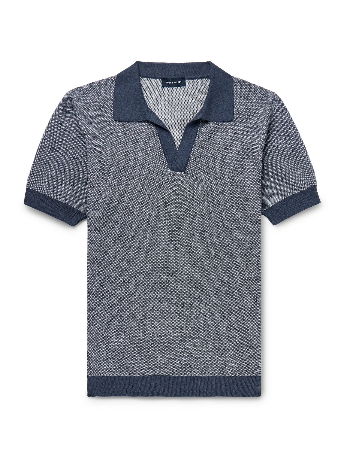 Thom Sweeney - Birdseye Cotton and Linen-Blend Polo Shirt - Men - Blue - L von Thom Sweeney