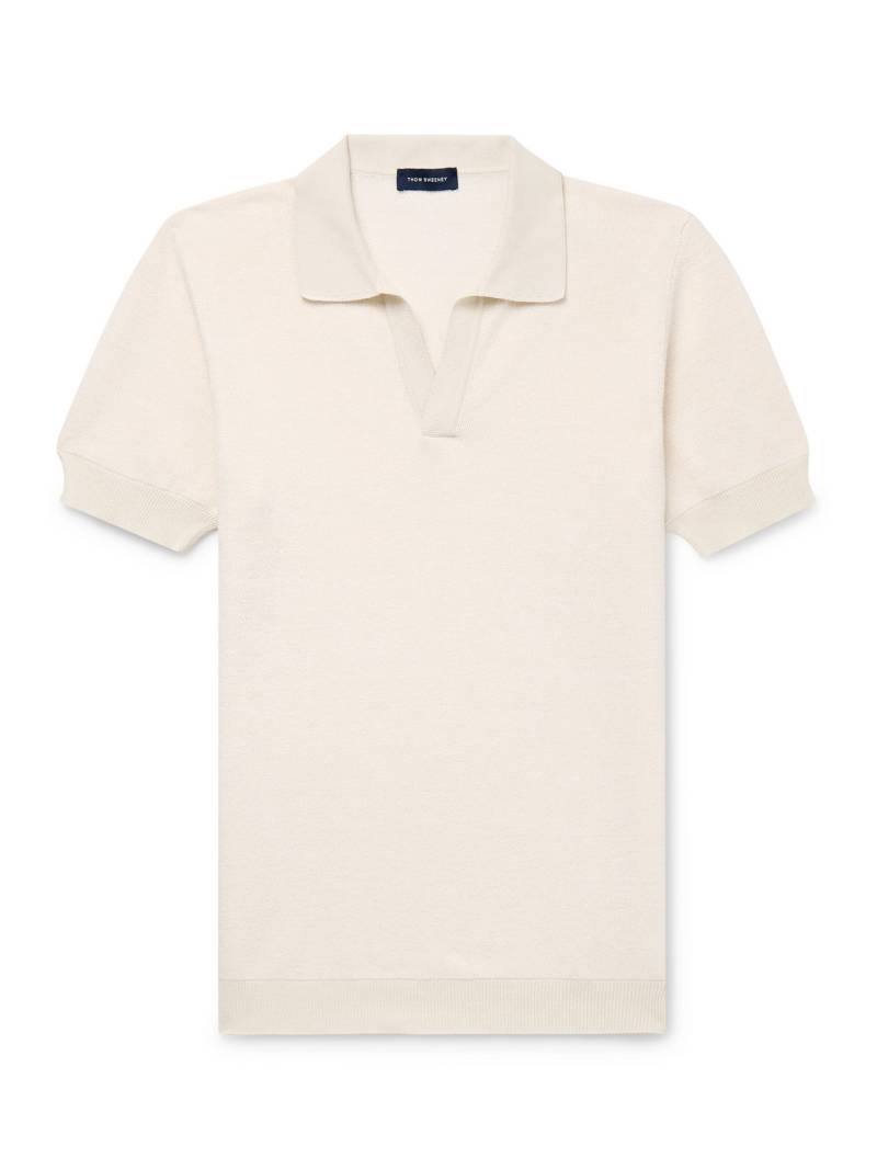 Thom Sweeney - Birdseye Cotton and Linen-Blend Polo Shirt - Men - Neutrals - XXL von Thom Sweeney