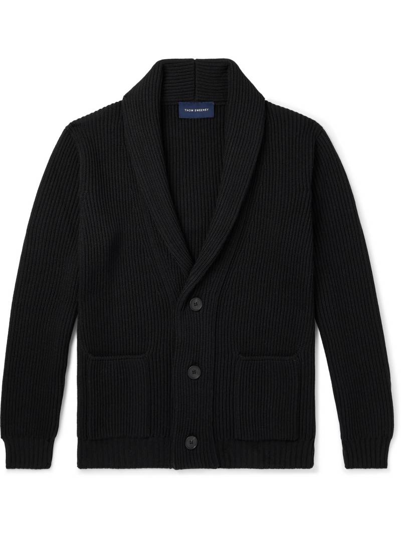 Thom Sweeney - Shawl-Collar Ribbed Merino Wool Cardigan - Men - Black - M von Thom Sweeney