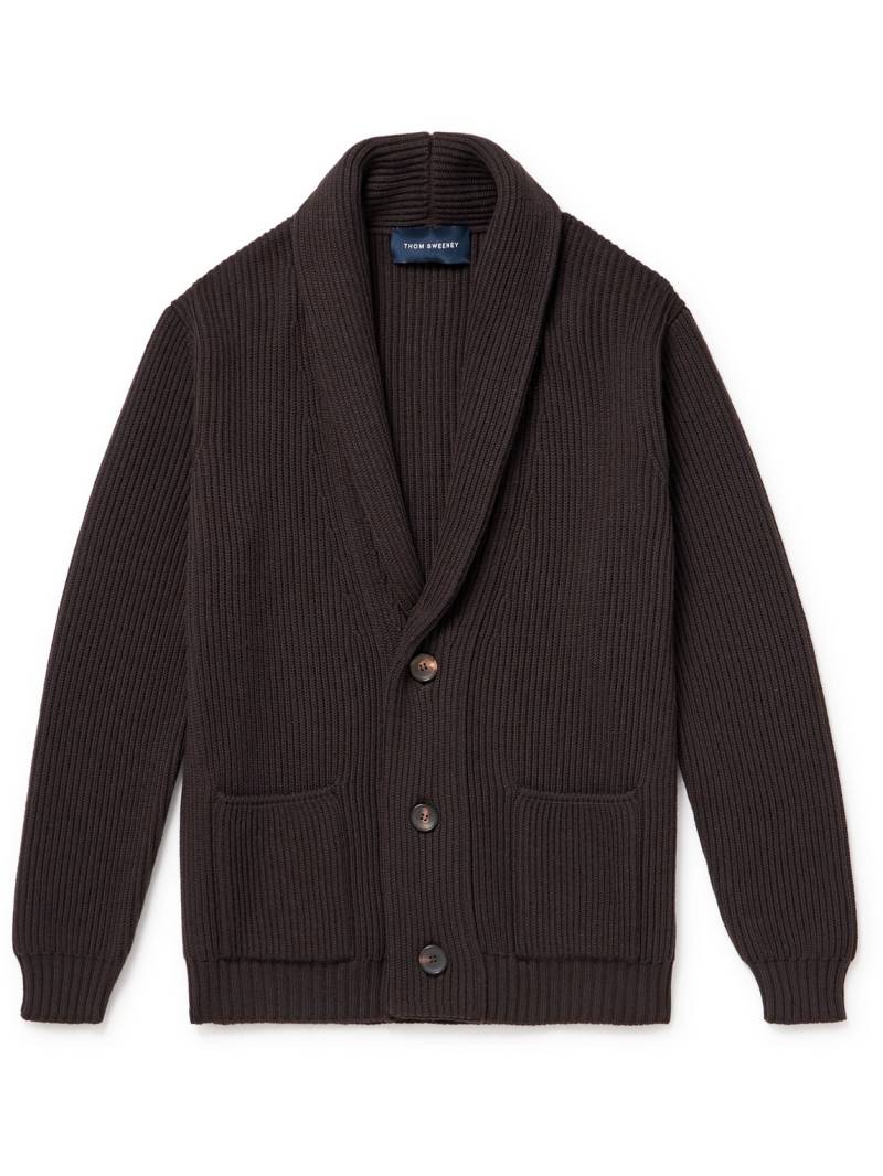 Thom Sweeney - Shawl-Collar Ribbed Merino Wool Cardigan - Men - Brown - XXL von Thom Sweeney