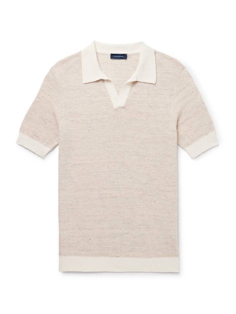 Thom Sweeney - Slim-Fit Birdseye Cotton and Linen-Blend Polo Shirt - Men - Neutrals - XS von Thom Sweeney