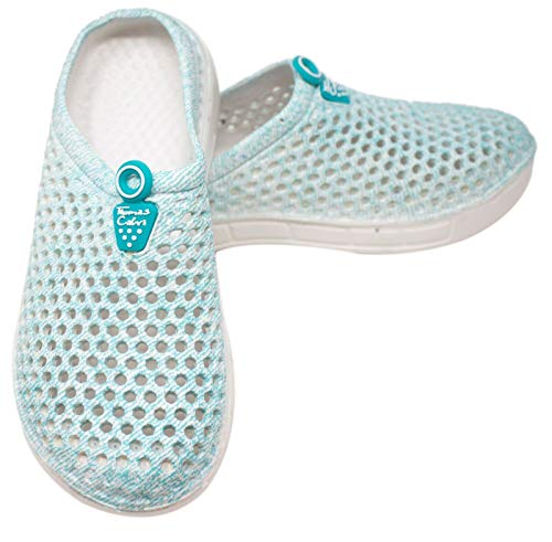 Thomas Calvi Damen Strandschuhe Sommer Urlaub Clogs Leichte Pantoletten Garten Hausschuhe Fußbett Atmungsaktiv Slip On (Aqua, Numeric_7), aqua, 40 EU von Thomas Calvi