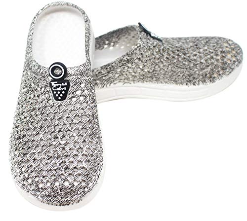 Thomas Calvi Damen Strandschuhe Sommer Urlaub Clogs Leichte Pantoletten Garten Hausschuhe Fußbett Atmungsaktiv Slip on, Silber - silber - Größe: 37 EU von Thomas Calvi