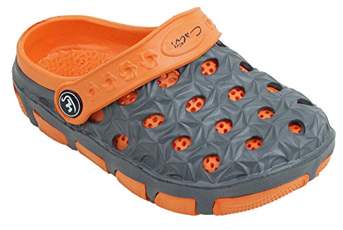 Thomas Calvi Unisex Kinder Sommer Clogs Atmungsaktive Garten Slip on Sandalen für Jungen und Mädchen, Orange Grau, 24 EU von Thomas Calvi