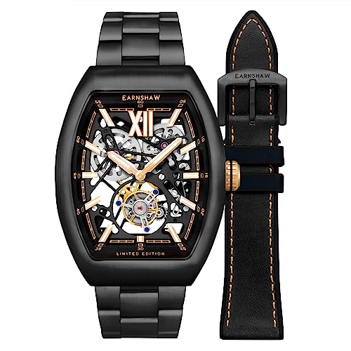 Thomas Earnshaw Herren 45 mm Supremacy Tourbillon Bluemechanical Skelett Uhr mit massivem Edelstahlarmband ES-8277, natural black von Thomas Earnshaw