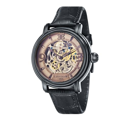 Thomas Earnshaw Herren 48mm Longcase Grande Skeleton Automatik Stormy Black Uhr with Open Heart Dial and Genuine Leather Strap ES-8011-08 von Thomas Earnshaw