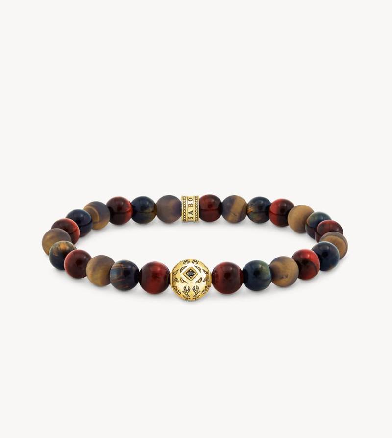 Thomas Sabo - Armband aus Sterlingsilber mit vergoldeten Details und Perlen in Blau, Rot, Tigeraugen-Optik, Schwarz, Blau, Rot und Braun-Goldfarben von Thomas Sabo